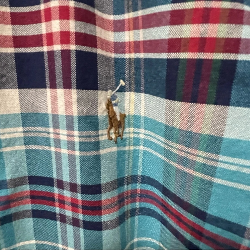 Polo Ralph Lauren Plaid Shirt Men Medium Blue Red Stretch Button Down - Picture 4 of 8